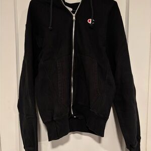 Champion Black Zip-Up Hoodie reverse weave mens small